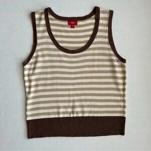 Vintage Mossimo Women’s Brown Cream Striped Sweater Vest Y2K XXL